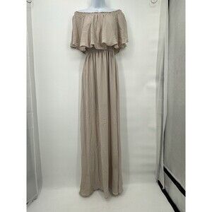 Show me your Mumu off the shoulder hacienda Tan  White Tan  maxi dress sz‎ S